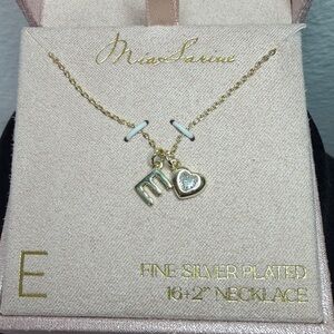 Mia Sarine fine silver plated 16+2" necklace with an initial "E" and heart charm